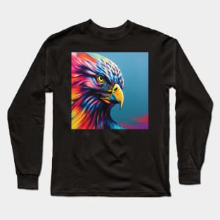 Hawk in Rainbow Colours | Majestic Bird of Prey Long Sleeve T-Shirt